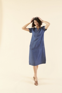 Cuffed Sleeve Patch Pocket Dress